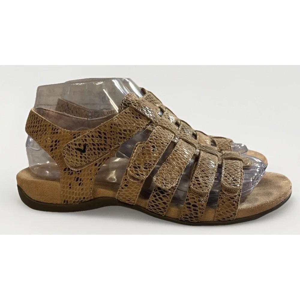Vionic Harissa Sandals Womens Size 6.5 Brown Tan Snake Print Comfort Strappy - Picture 1 of 9
